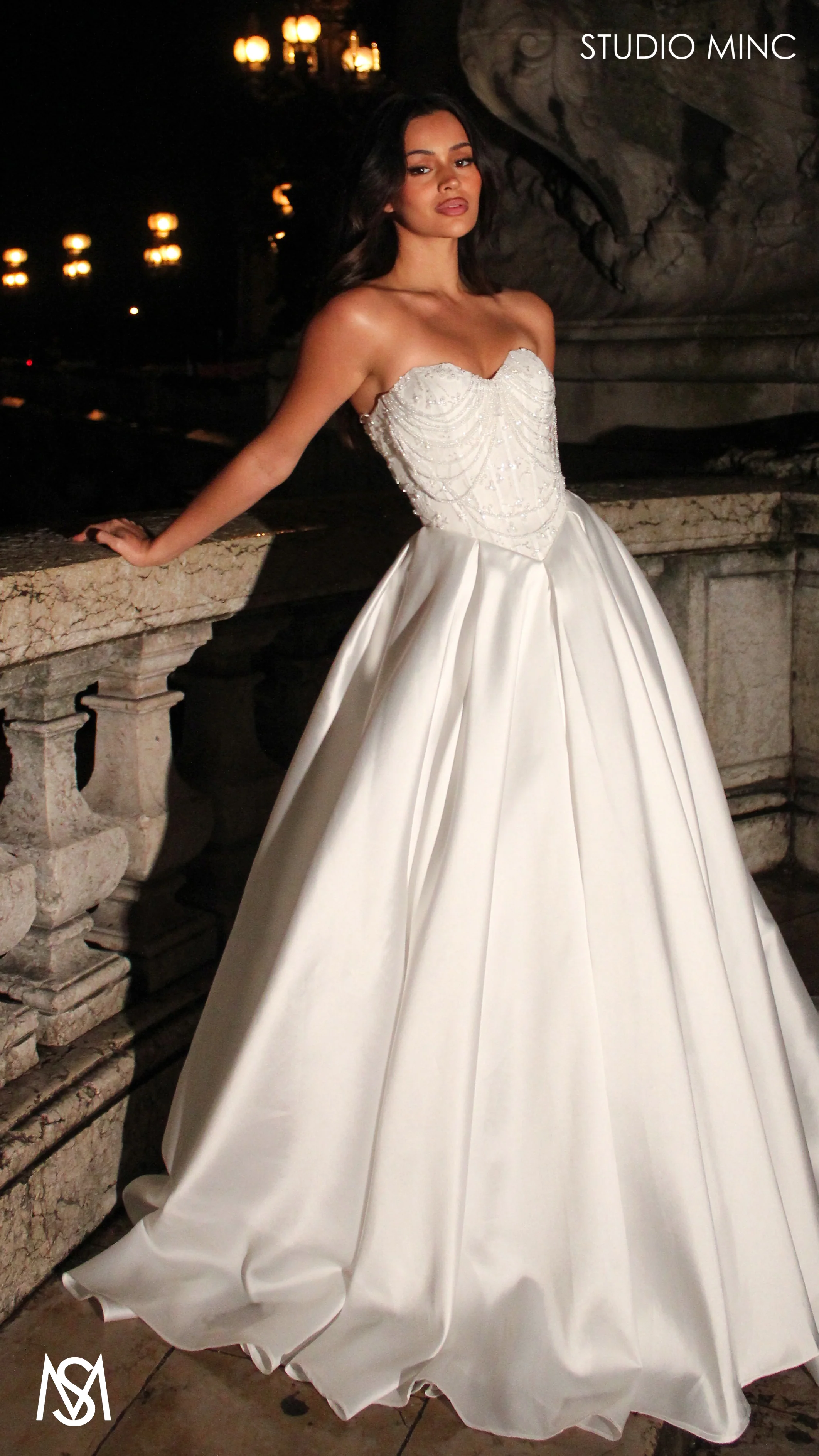 Amelie - White Wedding Dress | Beaded Corset Basque Waist Mikado Satin Gown - Image 4
