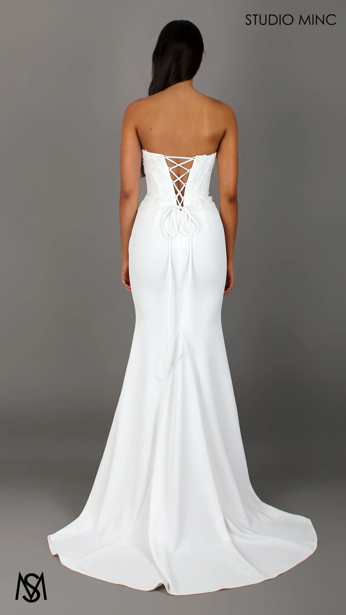 August - White Wedding Dress | Beaded Corset Fitted Mermaid Neck Scarf - Image 3