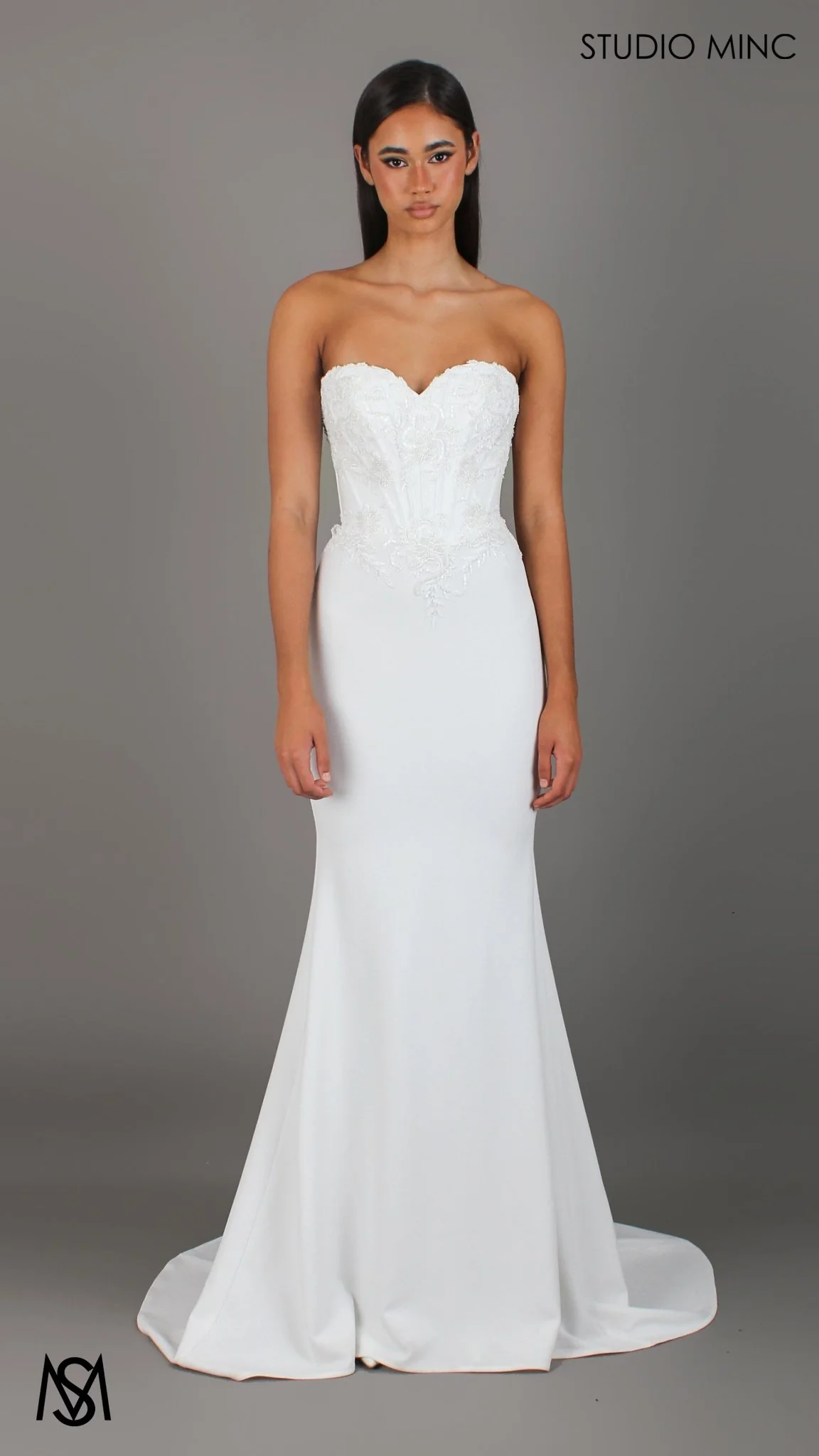 August - White Wedding Dress | Beaded Corset Fitted Mermaid Neck Scarf - Image 4