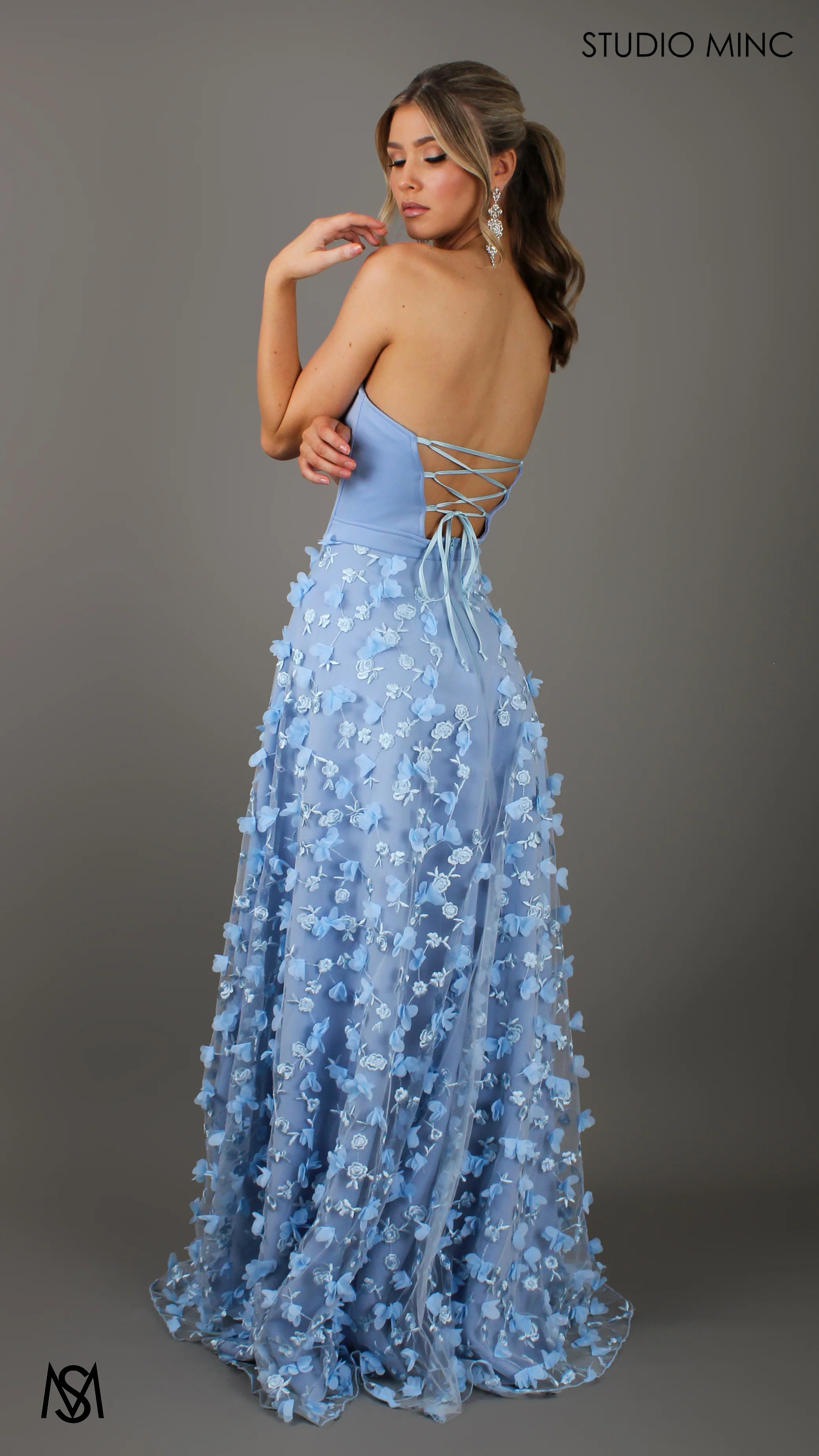 Daydream - Baby Blue Corset Formal Gown with 3D flowers - Image 3