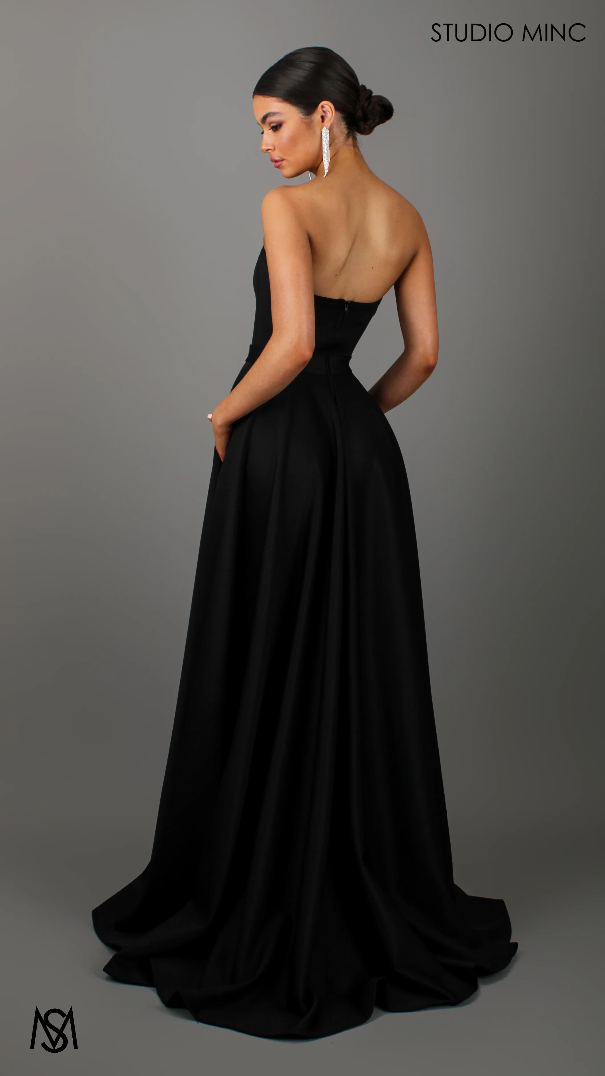 SWEETHEART - Black Strapless Formal dress with Corset & Full Circle Skirt - Image 3