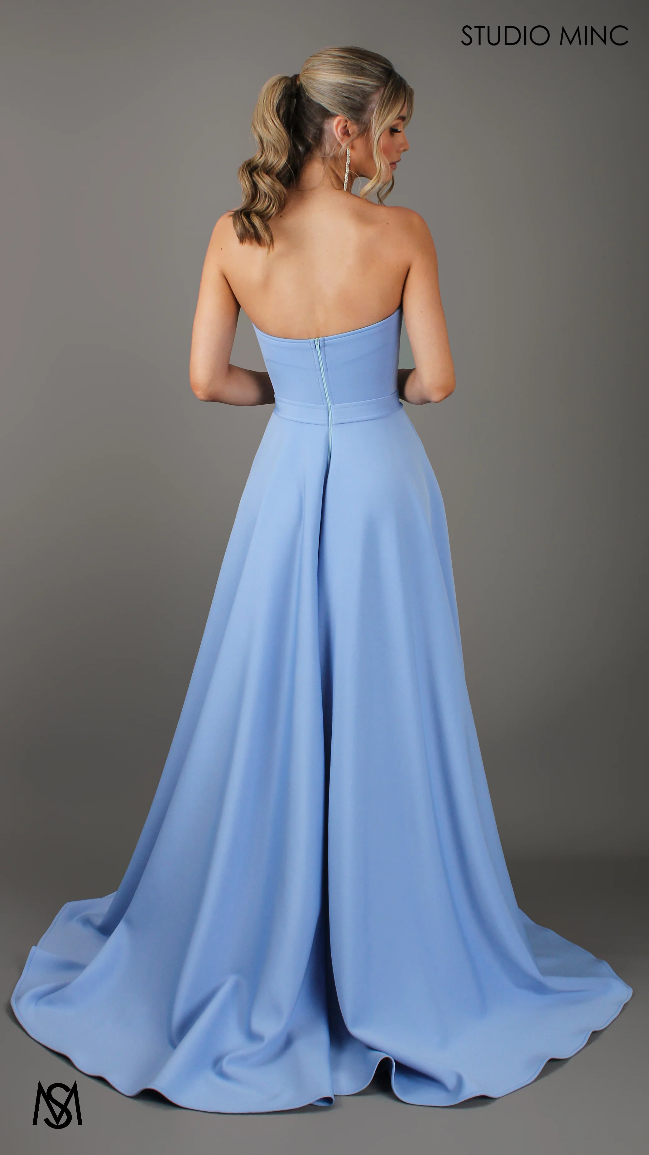 SWEETHEART - Baby Blue Strapless Formal dress with Corset & Full Circle Skirt - Image 3