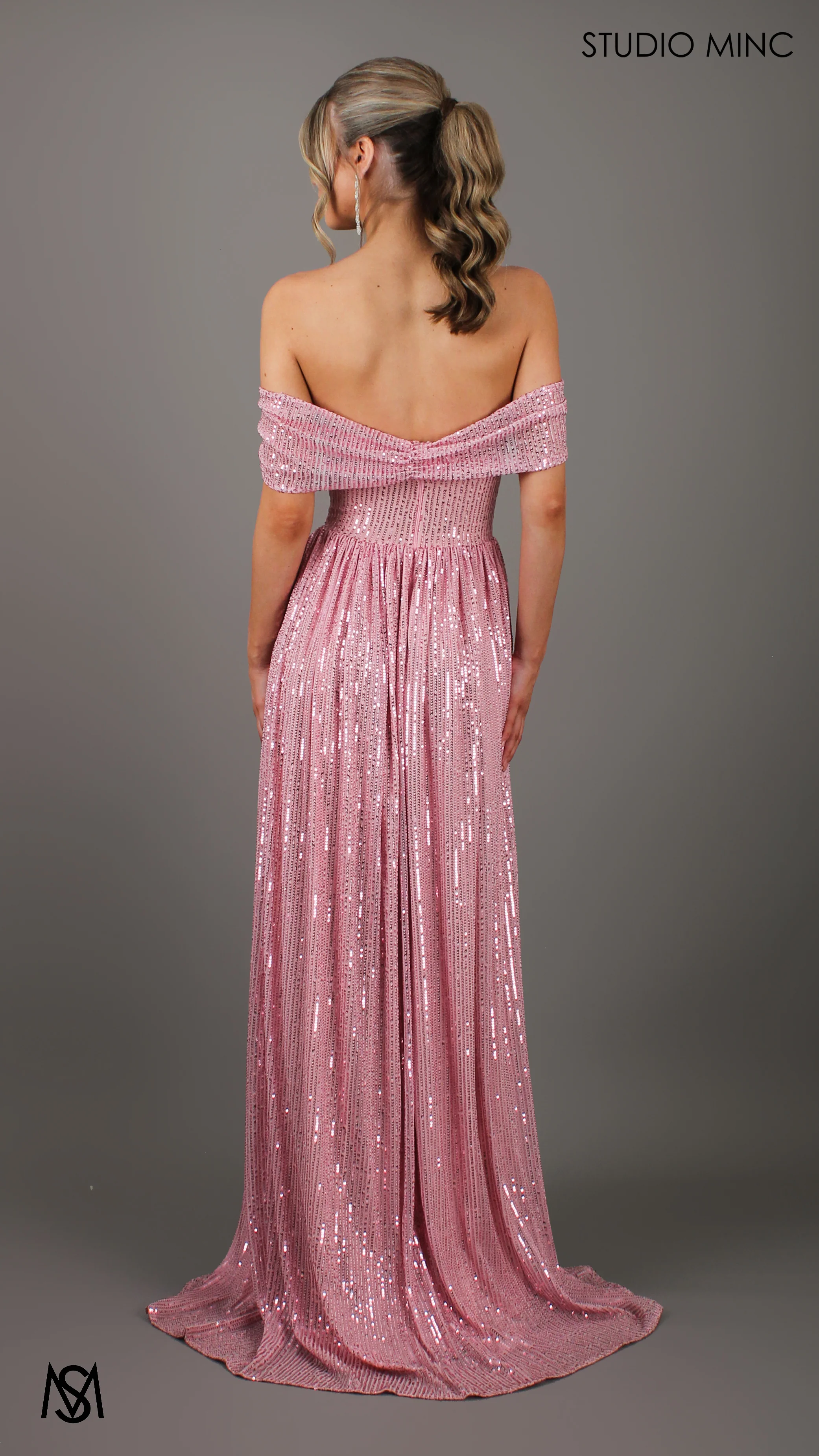 Crush - BLUSH PINK SEQUIN FORMAL DRESS WITH ARM DRAPES - Image 3