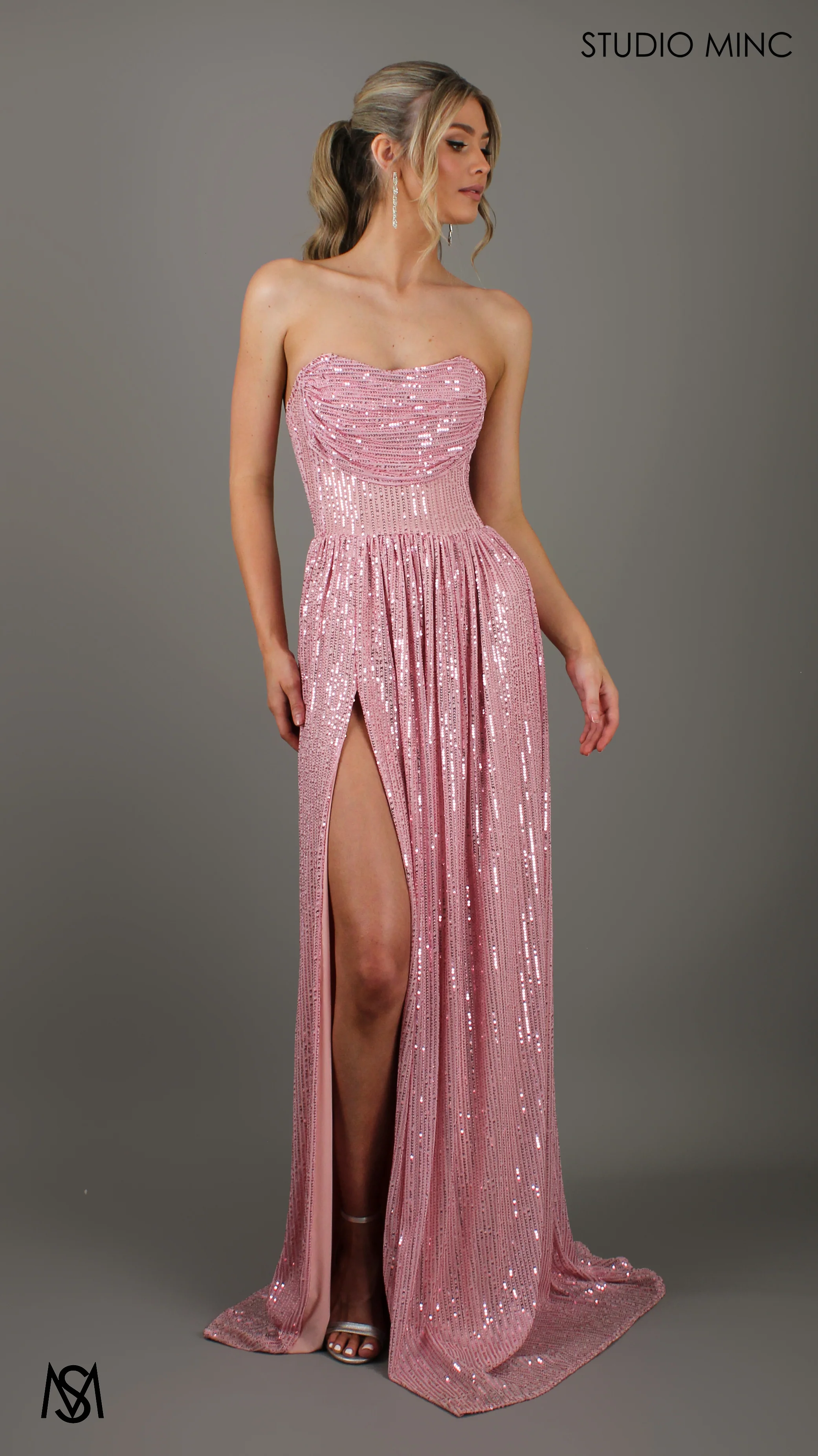 Crush - BLUSH PINK SEQUIN FORMAL DRESS WITH ARM DRAPES - Image 4