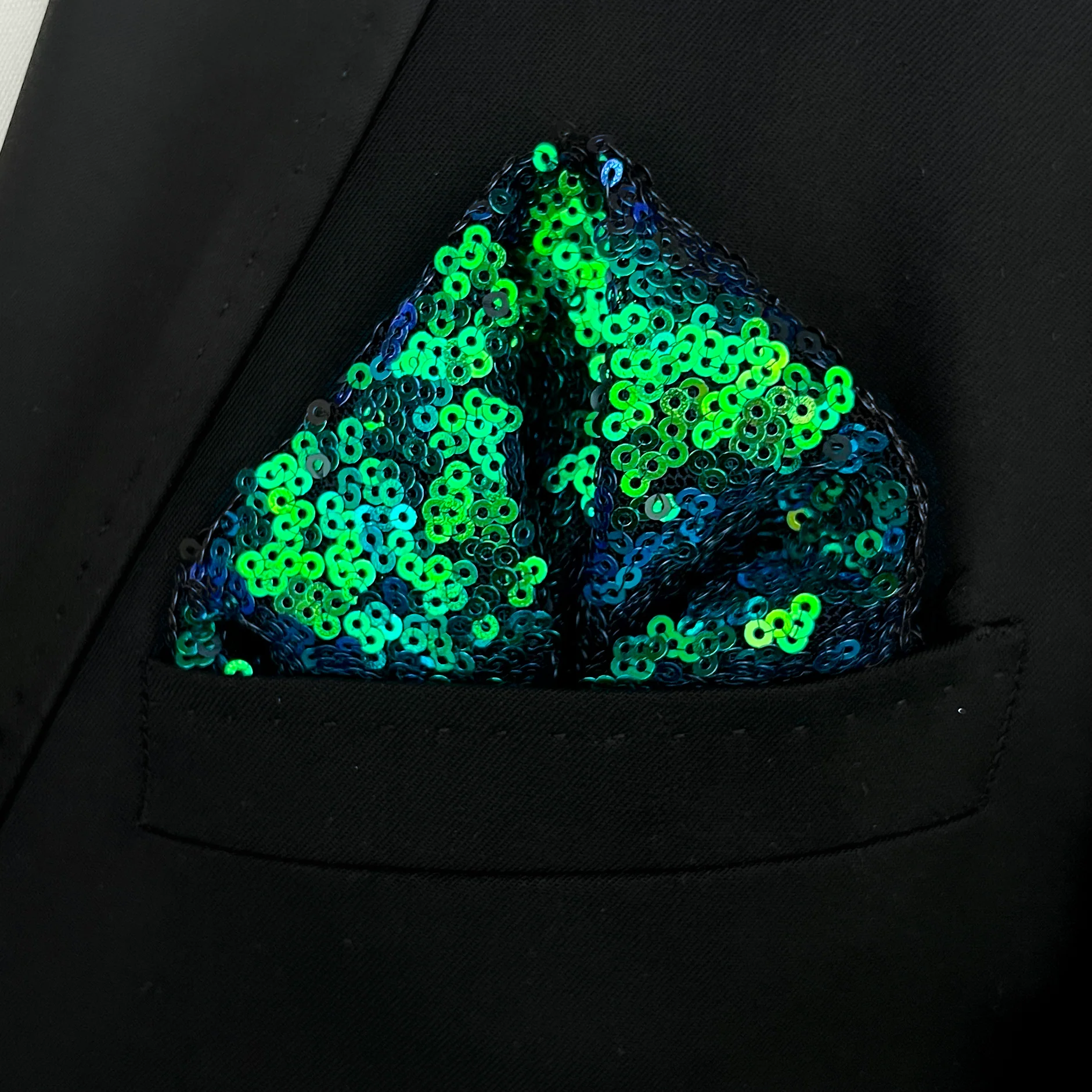 Green and Blue Sequin Pocket Square