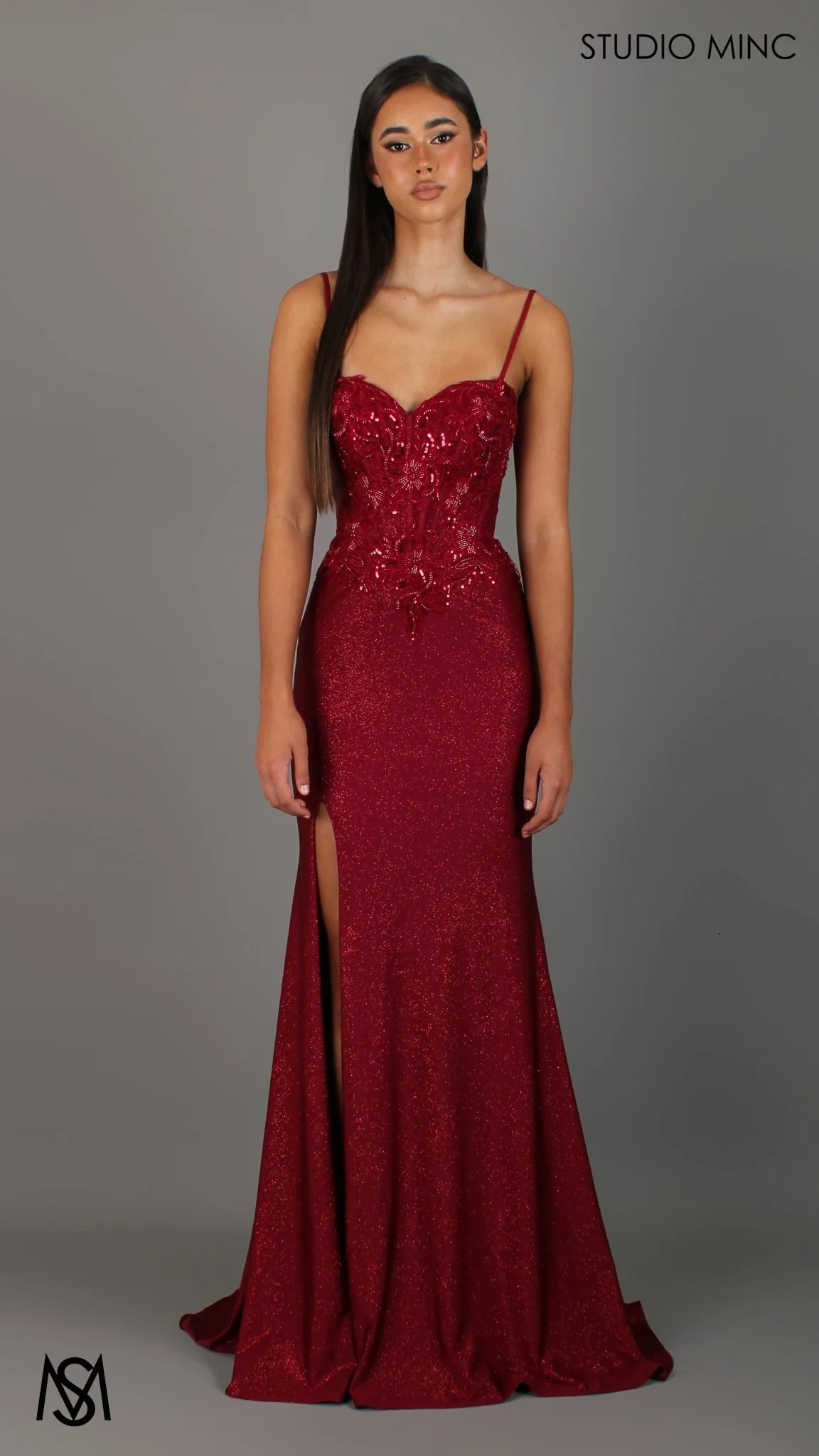 Imperial - Deep Red Formal Dress, Beaded corset Strapless fitted mermaid silhouette - Image 7