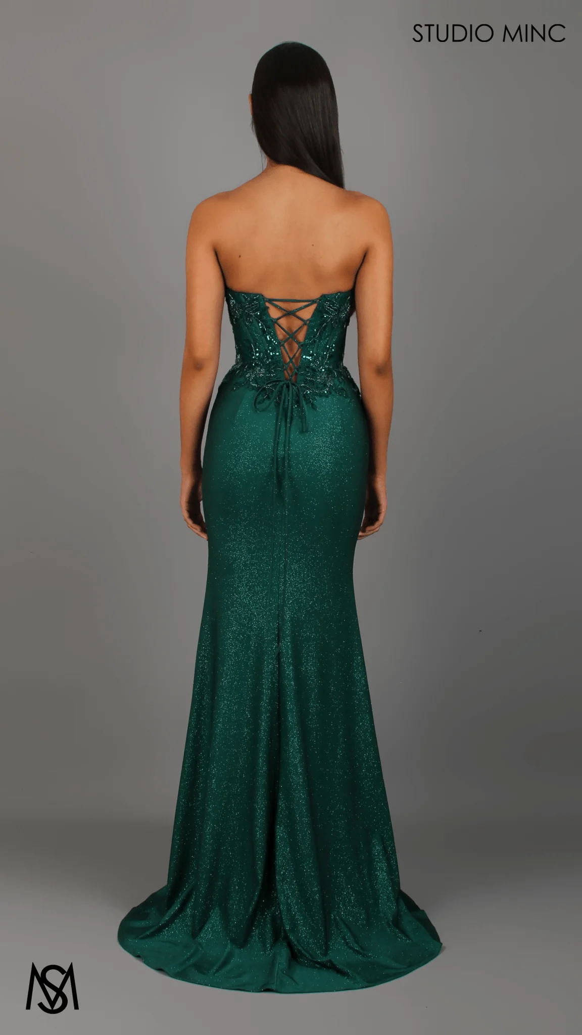 Imperial - Emerald Green Formal Dress, Beaded corset Strapless fitted mermaid silhouette - Image 3