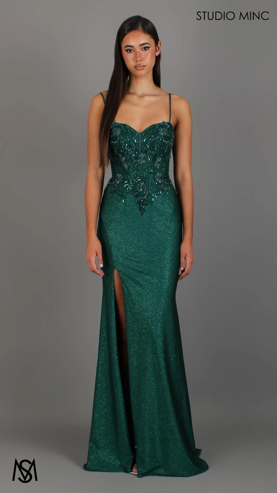 Imperial - Emerald Green Formal Dress, Beaded corset Strapless fitted mermaid silhouette - Image 6