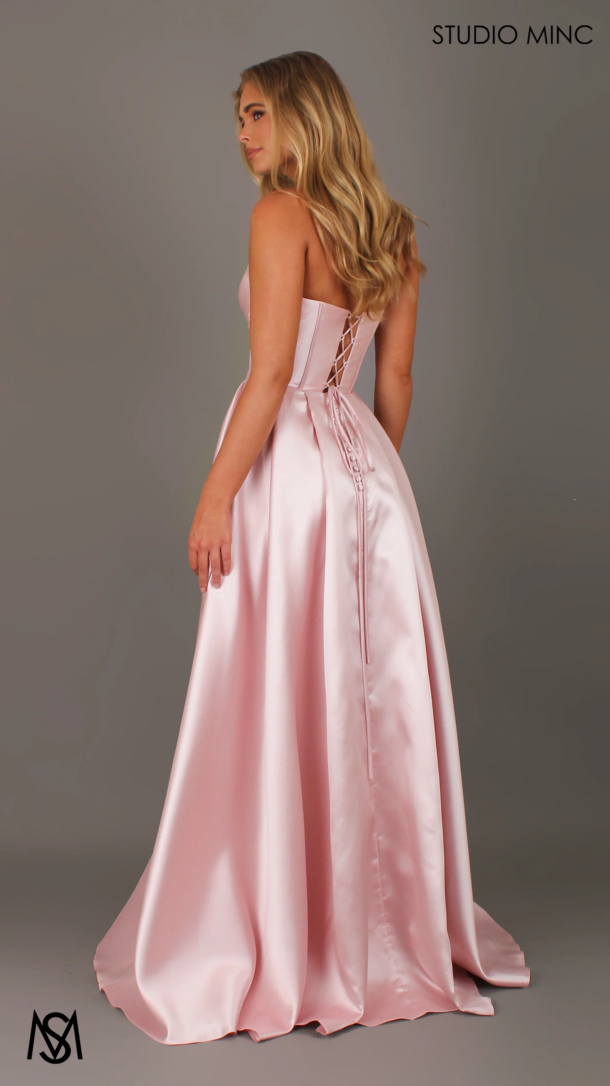 Madeleine - Light Pink formal Dress | Strapless twist corset Mikado satin ball gown - Image 2