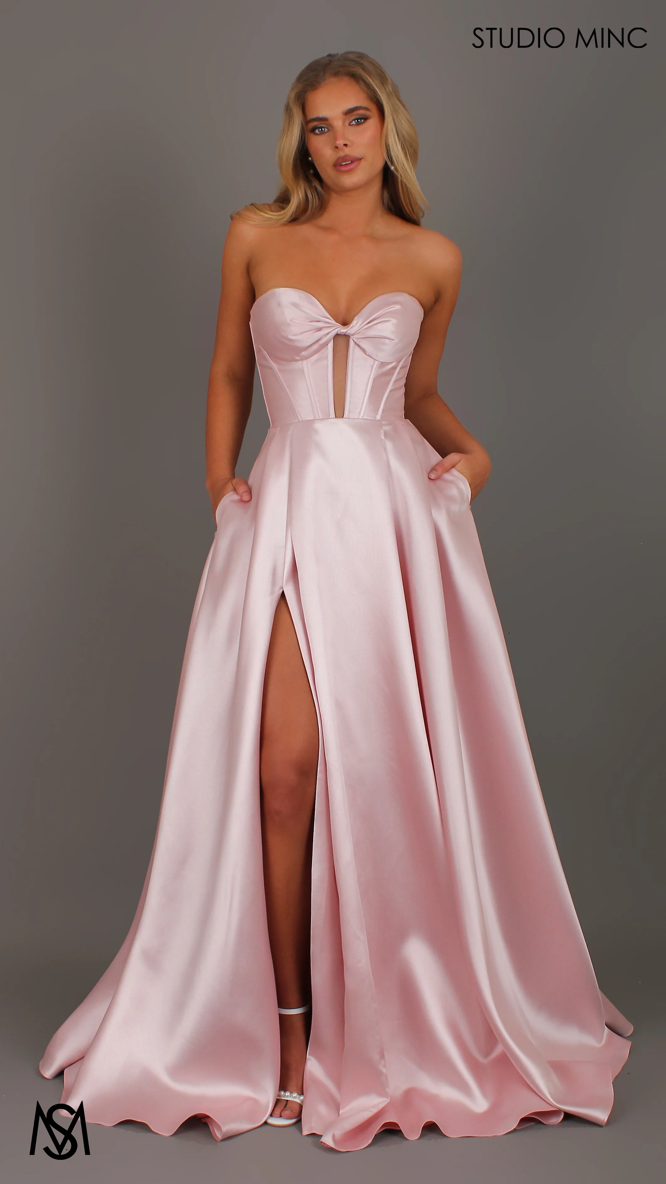 Madeleine - Light Pink formal Dress | Strapless twist corset Mikado satin ball gown - Image 3
