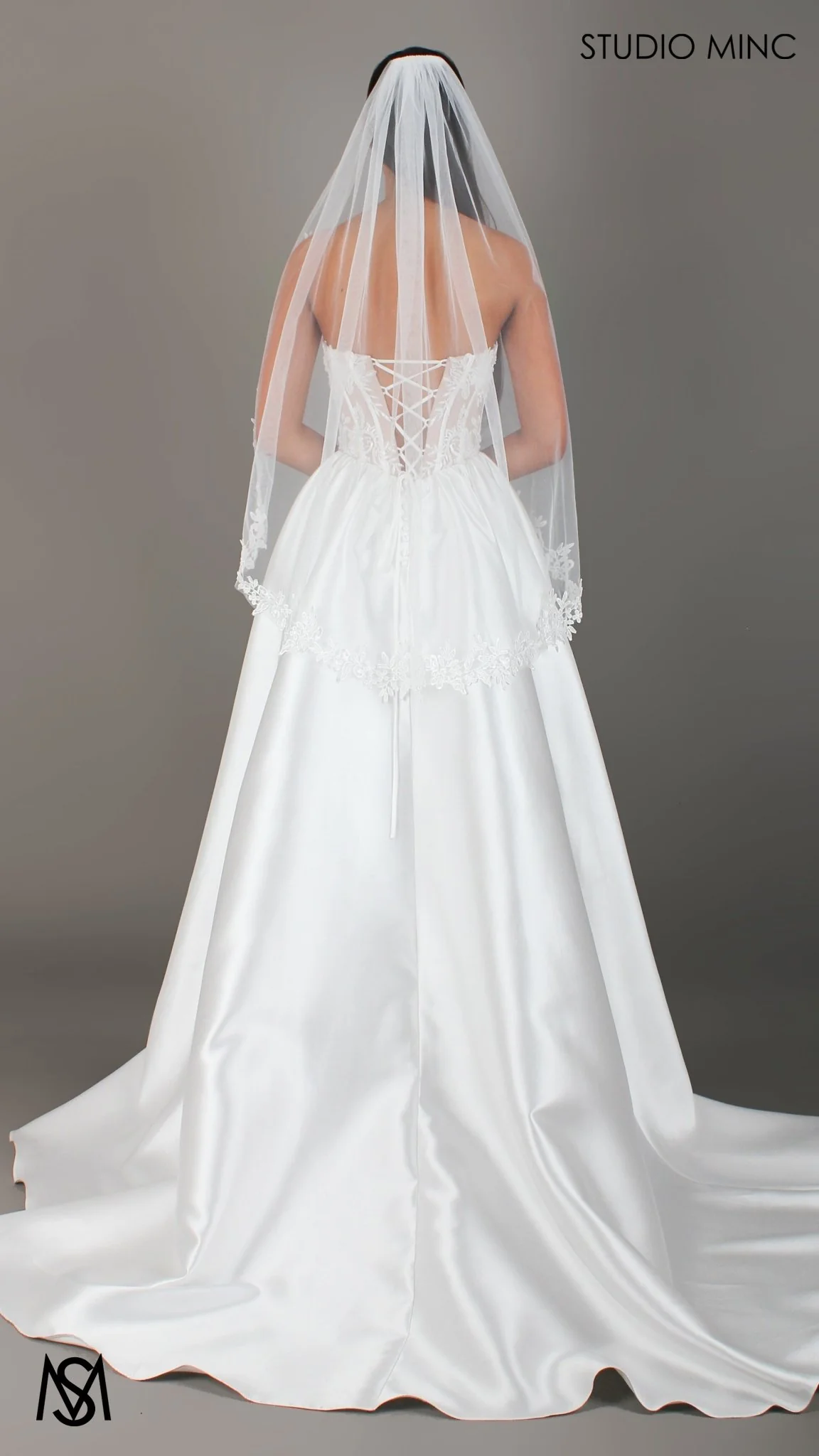Manor - White Wedding Dress | Beaded Corset Basque Waist Gown - Image 10