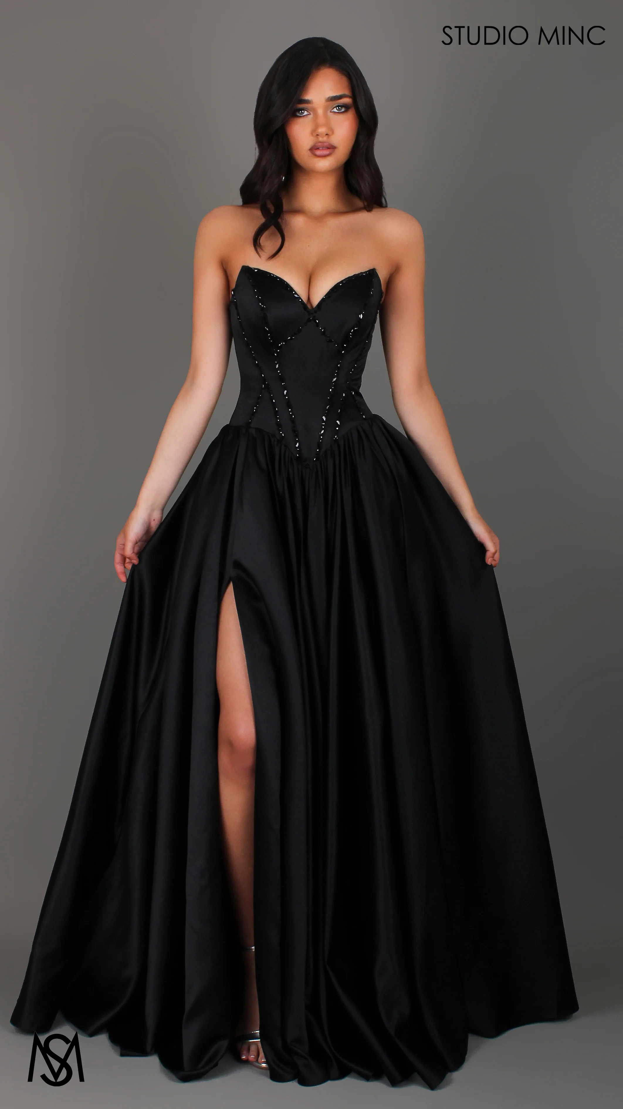 Palais - Black Formal Dress, drop waist gown hand beaded, basque waist corset - Image 4