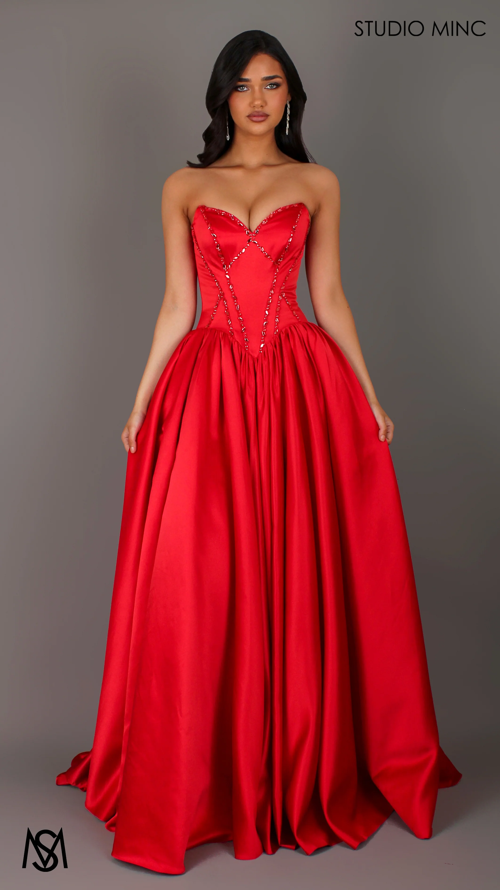 Palais - Red Formal Dress, drop waist gown hand beaded, basque waist corset - Image 7