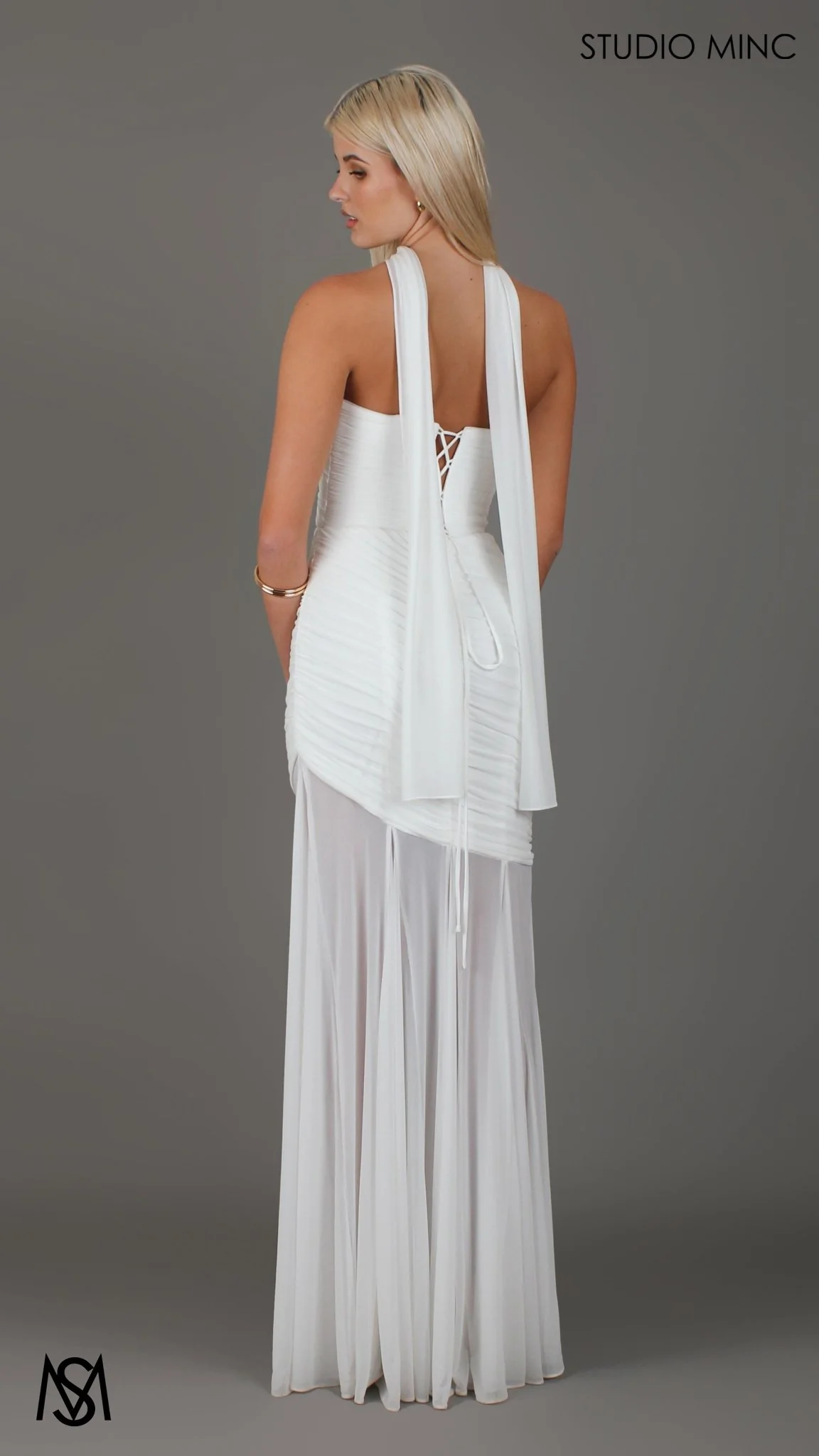 Paloma - White Maxi Dress | Strapless Corset, Sheer net, with Scarf,  Bridal and Formal - Image 4