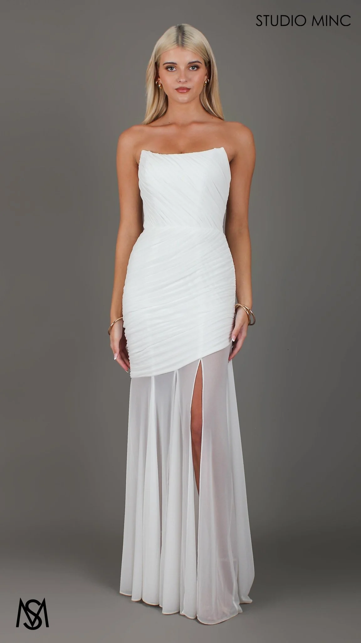 Paloma - White Maxi Dress | Strapless Corset, Sheer net, with Scarf,  Bridal and Formal - Image 7