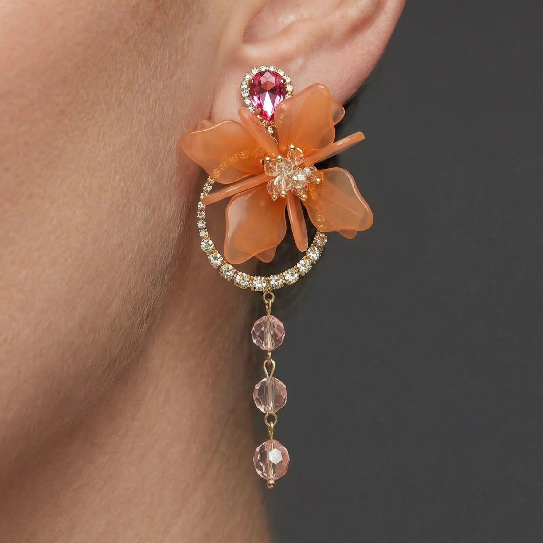 Peach Hibiscus Earrings