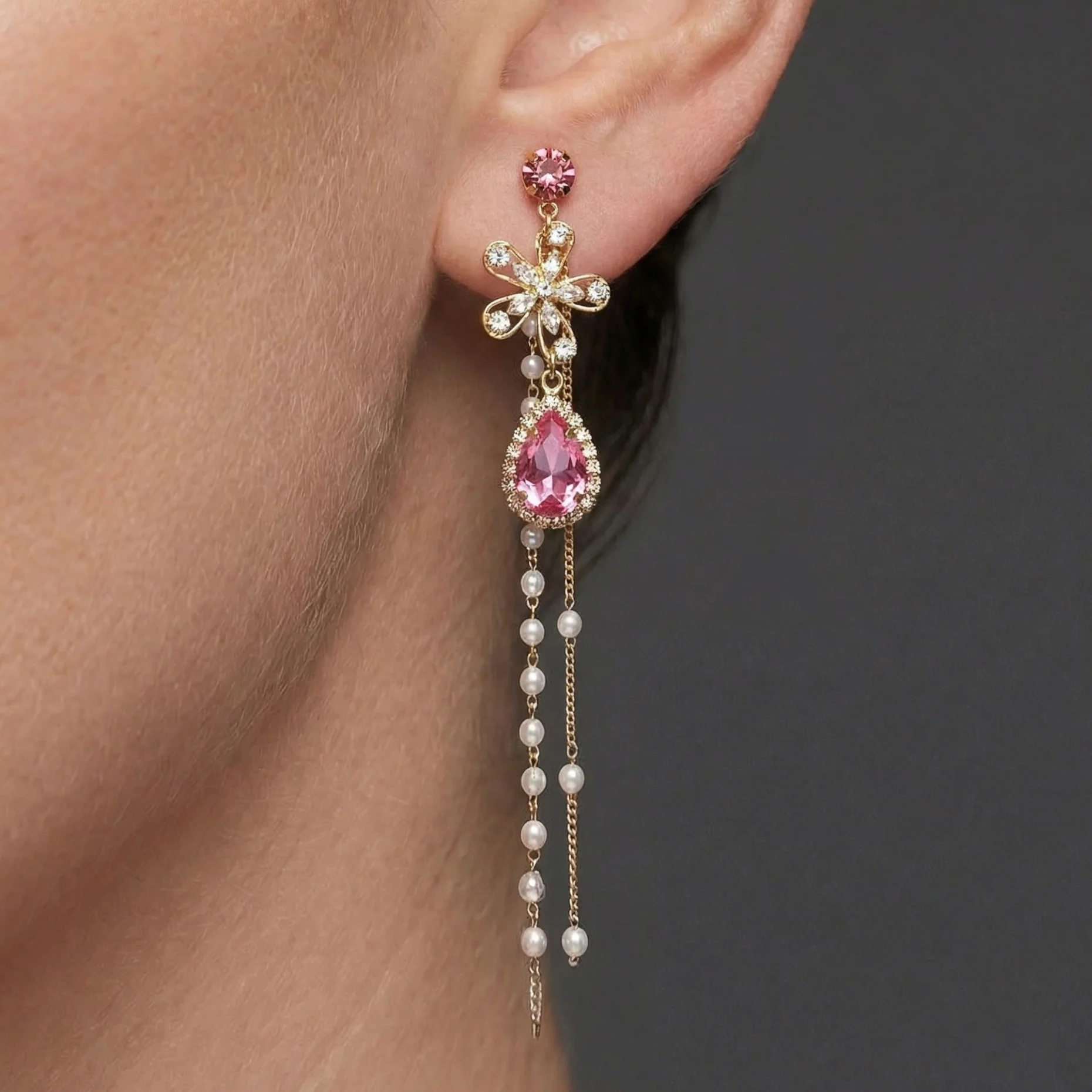 Peach Hibiscus Earrings - Image 3