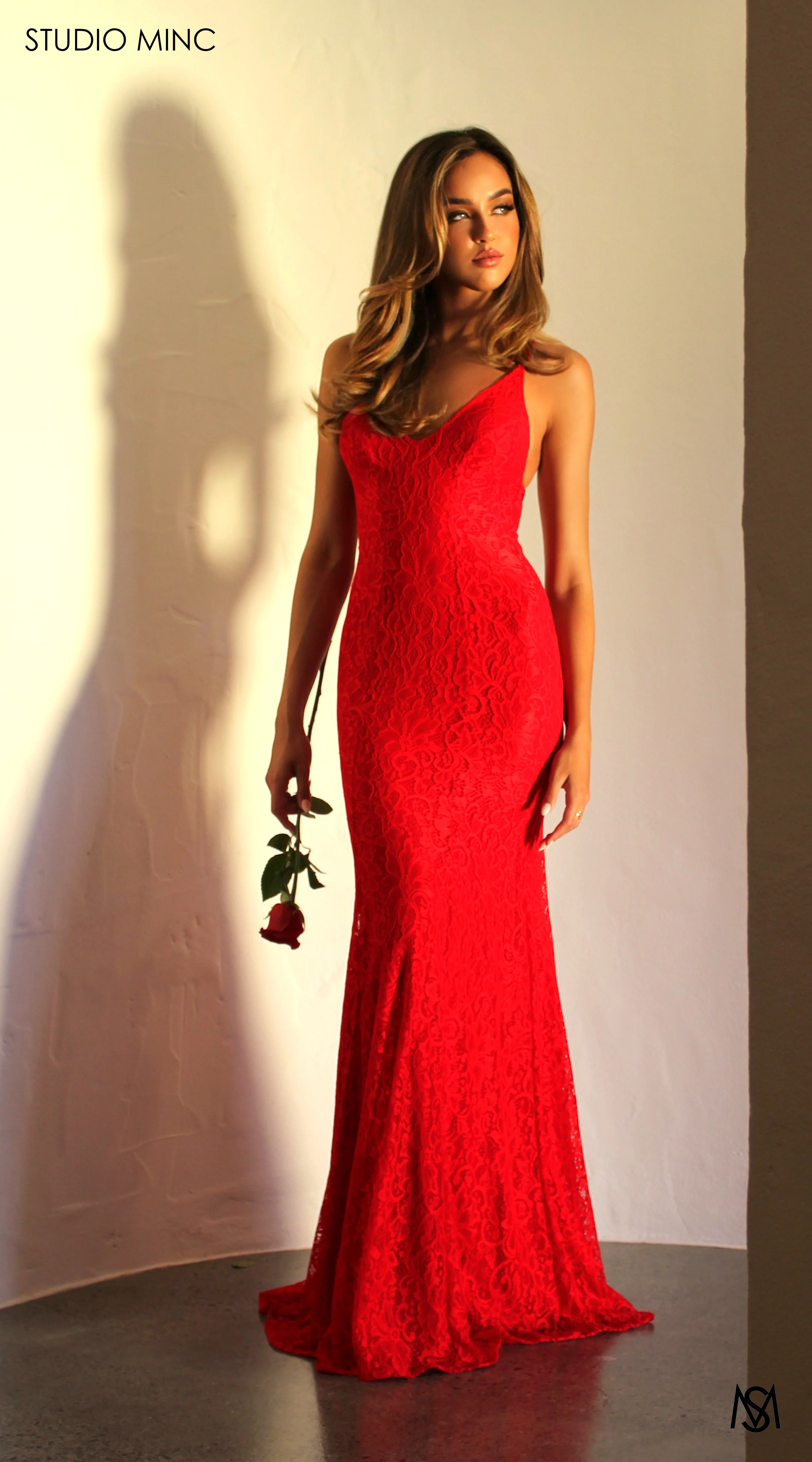 BELLE - Red Lace Formal Dress with Backless Lace Up - Image 10
