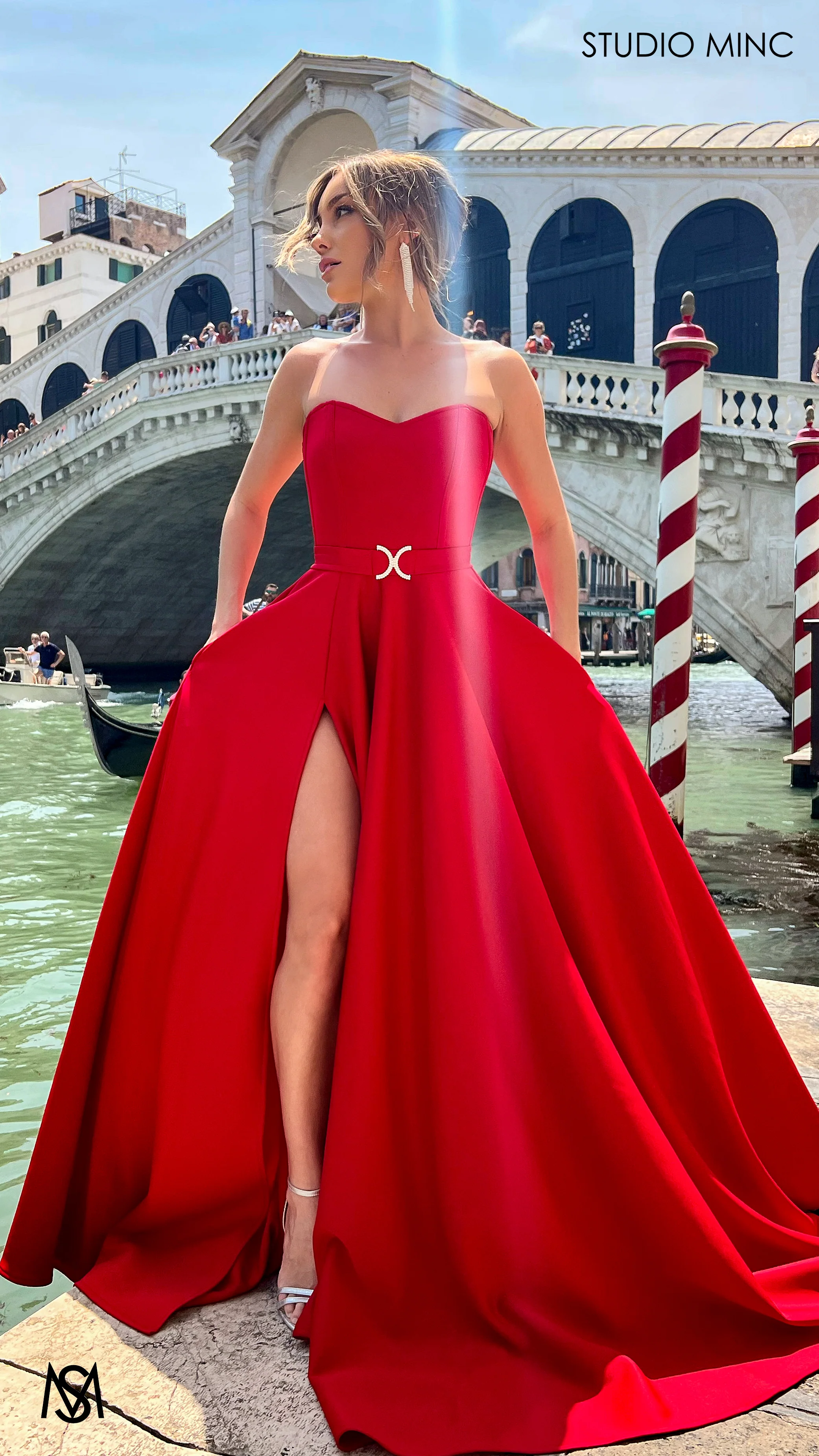SWEETHEART - Red Strapless Formal dress with Corset & Full Circle Skirt - Image 2