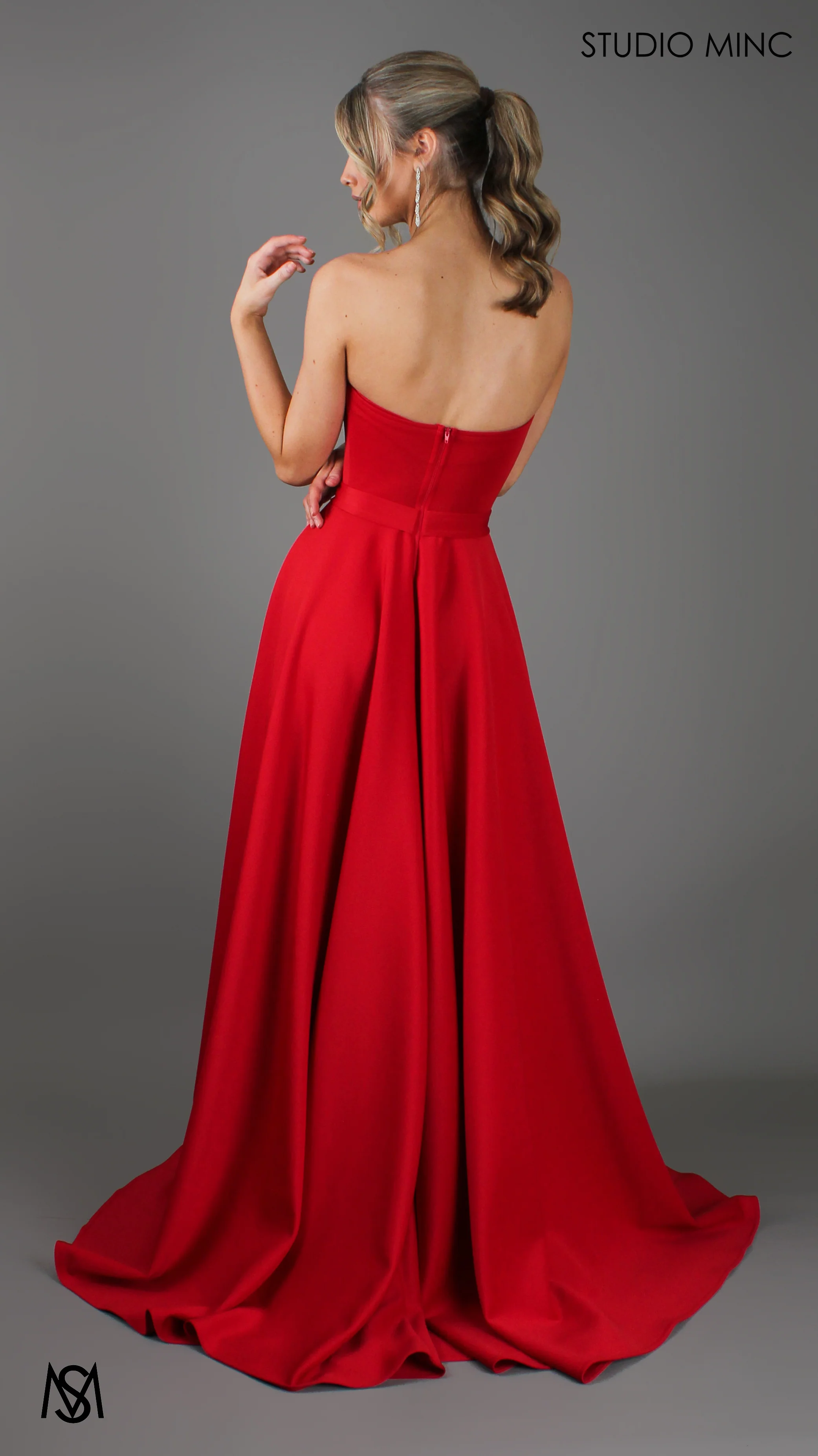 SWEETHEART - Red Strapless Formal dress with Corset & Full Circle Skirt - Image 3