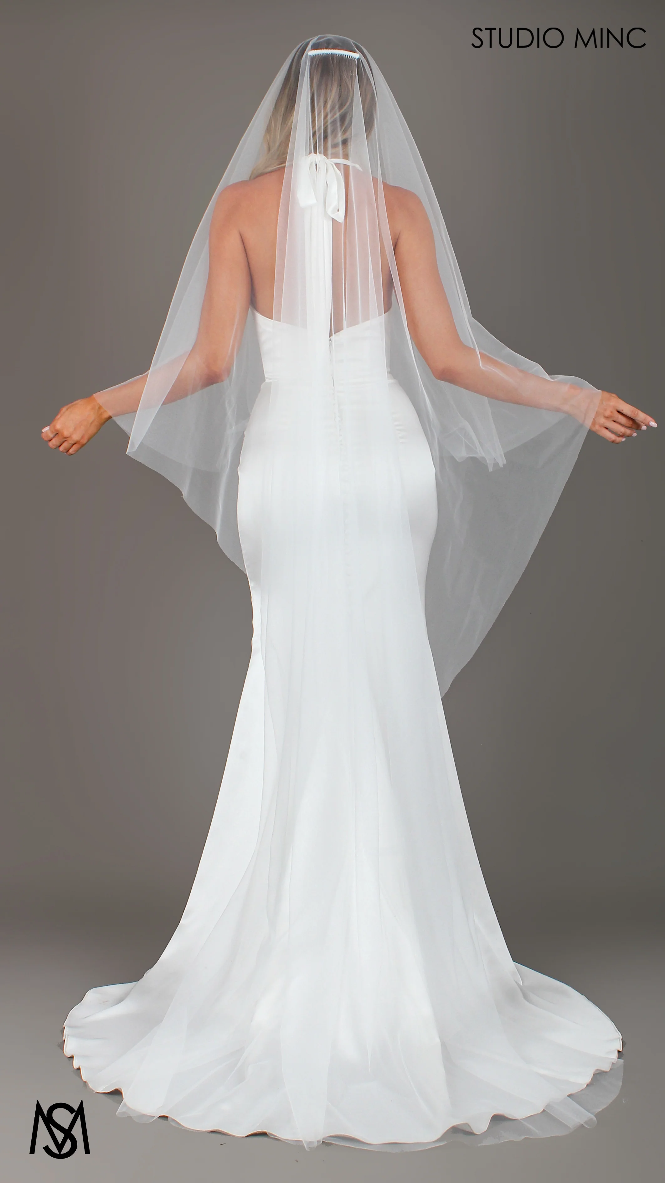 Voila - Wedding Dress, Simple Satin Cowl Plunge halter fitted silhouette buttons - Image 12